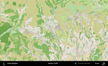 Merthyr Tydfil. Bir OpenStreetMap Fransız stili haritasında Birleşik Krallık 'ın idari alanı