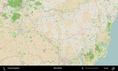 Suffolk 'un ortası. Bir OpenStreetMap Fransız stili haritasında Birleşik Krallık 'ın idari alanı