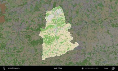 Köstebek Vadisi. Birleşik Krallık 'ın idari alanı koyu renk bir OpenStreetMap Fransız tarzı haritada altı çizilmiş ve özetlenmiştir