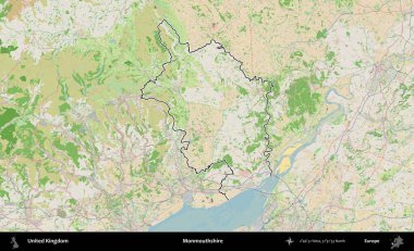 Monmouthshire 'da. Bir OpenStreetMap Fransız tarzı haritada Birleşik Krallık 'ın özetlenmiş idari alanı