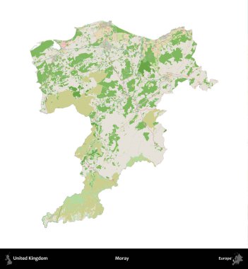 - Moray. Birleşik Krallık 'ın idari alanı bir OpenStreetMap Fransız tarzı haritada beyazda izole edildi