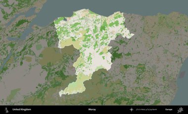 - Moray. Birleşik Krallık 'ın idari alanı koyu renk bir OpenStreetMap Fransız tarzı haritada altı çizilmiş ve özetlenmiştir