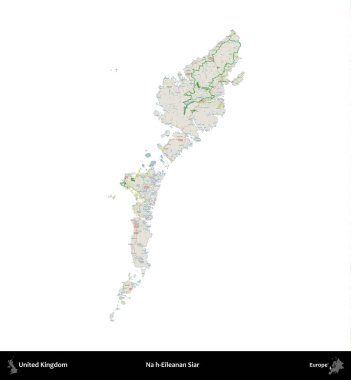Hayır, Eileanan Siar. Birleşik Krallık 'ın idari alanı bir OpenStreetMap Fransız tarzı haritada beyazda izole edildi