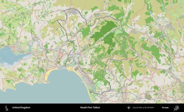 Talbot Limanı 'nın yanında. Bir OpenStreetMap Fransız tarzı haritada Birleşik Krallık 'ın özetlenmiş idari alanı
