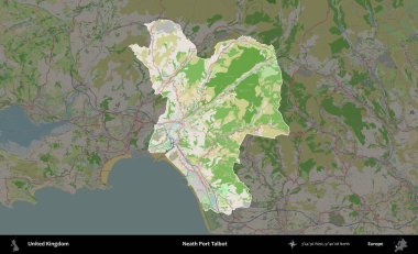 Talbot Limanı 'nın yanında. Birleşik Krallık 'ın idari alanı koyu renk bir OpenStreetMap Fransız tarzı haritada altı çizilmiş ve özetlenmiştir