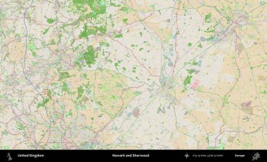 Newark ve Sherwood. Bir OpenStreetMap Fransız stili haritasında Birleşik Krallık 'ın idari alanı