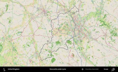 Adı Newcastle-under-Lyme. Bir OpenStreetMap Fransız tarzı haritada Birleşik Krallık 'ın özetlenmiş idari alanı