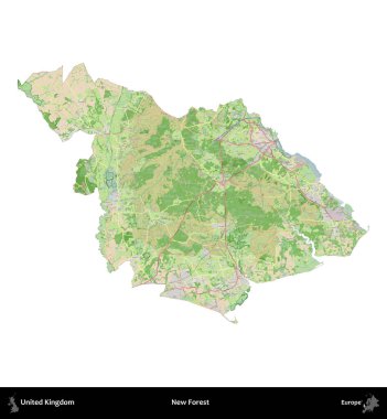 Yeni Orman. Birleşik Krallık 'ın idari alanı bir OpenStreetMap Fransız tarzı haritada beyazda izole edildi