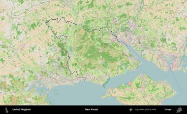 Yeni Orman. Bir OpenStreetMap Fransız tarzı haritada Birleşik Krallık 'ın özetlenmiş idari alanı