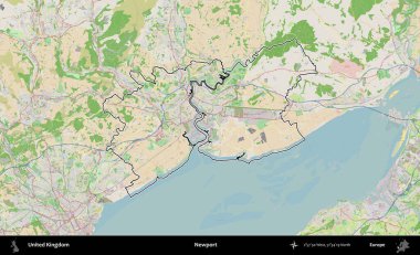 Newport. Bir OpenStreetMap Fransız tarzı haritada Birleşik Krallık 'ın özetlenmiş idari alanı