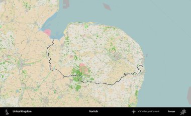 Norfolk. Bir OpenStreetMap Fransız tarzı haritada Birleşik Krallık 'ın özetlenmiş idari alanı