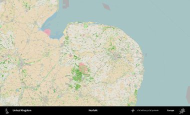 Norfolk. Bir OpenStreetMap Fransız stili haritasında Birleşik Krallık 'ın idari alanı