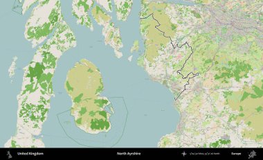 Kuzey Ayrshire. Bir OpenStreetMap Fransız tarzı haritada Birleşik Krallık 'ın özetlenmiş idari alanı