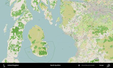 Kuzey Ayrshire. Bir OpenStreetMap Fransız stili haritasında Birleşik Krallık 'ın idari alanı