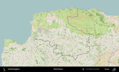 Kuzey Devon. Bir OpenStreetMap Fransız tarzı haritada Birleşik Krallık 'ın özetlenmiş idari alanı