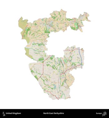 Kuzey Doğu Derbyshire. Birleşik Krallık 'ın idari alanı bir OpenStreetMap Fransız tarzı haritada beyazda izole edildi