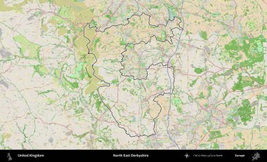Kuzey Doğu Derbyshire. Bir OpenStreetMap Fransız tarzı haritada Birleşik Krallık 'ın özetlenmiş idari alanı