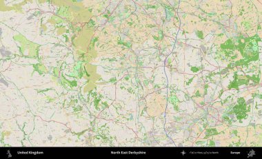 Kuzey Doğu Derbyshire. Bir OpenStreetMap Fransız stili haritasında Birleşik Krallık 'ın idari alanı