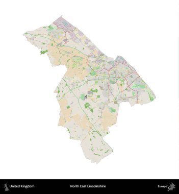 Kuzey Doğu Hughnshire. Birleşik Krallık 'ın idari alanı bir OpenStreetMap Fransız tarzı haritada beyazda izole edildi