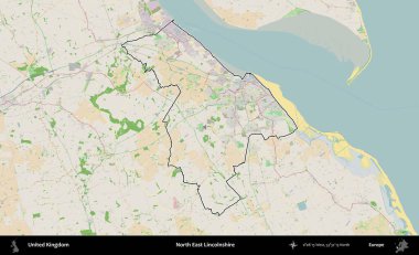 Kuzey Doğu Hughnshire. Bir OpenStreetMap Fransız tarzı haritada Birleşik Krallık 'ın özetlenmiş idari alanı