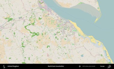 Kuzey Doğu Hughnshire. Bir OpenStreetMap Fransız stili haritasında Birleşik Krallık 'ın idari alanı