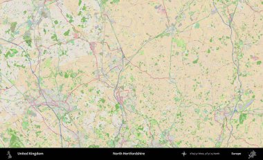 Kuzey Hertfordshire. Bir OpenStreetMap Fransız stili haritasında Birleşik Krallık 'ın idari alanı