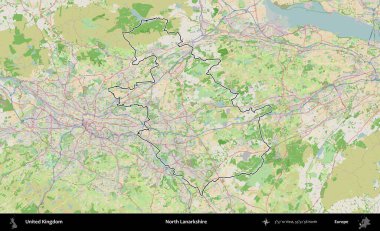 Kuzey Lanarkshire. Bir OpenStreetMap Fransız tarzı haritada Birleşik Krallık 'ın özetlenmiş idari alanı