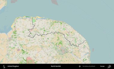 Kuzey Norfolk. Bir OpenStreetMap Fransız tarzı haritada Birleşik Krallık 'ın özetlenmiş idari alanı