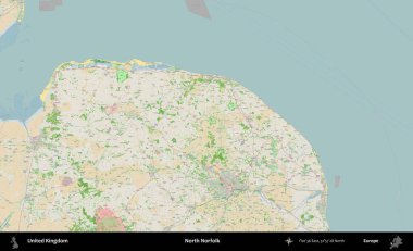 Kuzey Norfolk. Bir OpenStreetMap Fransız stili haritasında Birleşik Krallık 'ın idari alanı