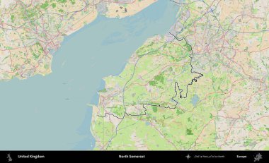 Kuzey Somerset. Bir OpenStreetMap Fransız tarzı haritada Birleşik Krallık 'ın özetlenmiş idari alanı