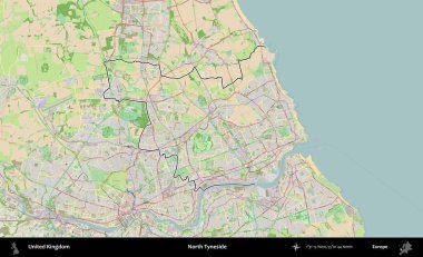Kuzey Tyneside. Bir OpenStreetMap Fransız tarzı haritada Birleşik Krallık 'ın özetlenmiş idari alanı