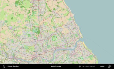 Kuzey Tyneside. Bir OpenStreetMap Fransız stili haritasında Birleşik Krallık 'ın idari alanı
