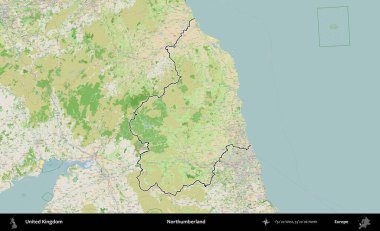 Northumberland 'de. Bir OpenStreetMap Fransız tarzı haritada Birleşik Krallık 'ın özetlenmiş idari alanı