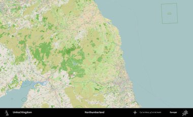 Northumberland 'de. Bir OpenStreetMap Fransız stili haritasında Birleşik Krallık 'ın idari alanı