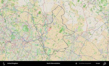 Kuzey Warwickshire. Bir OpenStreetMap Fransız tarzı haritada Birleşik Krallık 'ın özetlenmiş idari alanı