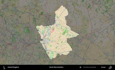 Kuzey Warwickshire. Birleşik Krallık 'ın idari alanı koyu renk bir OpenStreetMap Fransız tarzı haritada altı çizilmiş ve özetlenmiştir