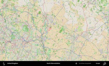 Kuzey Warwickshire. Bir OpenStreetMap Fransız stili haritasında Birleşik Krallık 'ın idari alanı