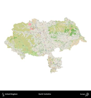 Kuzey Yorkshire. Birleşik Krallık 'ın idari alanı bir OpenStreetMap Fransız tarzı haritada beyazda izole edildi