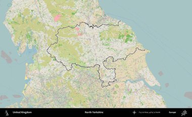Kuzey Yorkshire. Bir OpenStreetMap Fransız tarzı haritada Birleşik Krallık 'ın özetlenmiş idari alanı