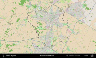 Nuneaton ve Bedworth. Bir OpenStreetMap Fransız tarzı haritada Birleşik Krallık 'ın özetlenmiş idari alanı