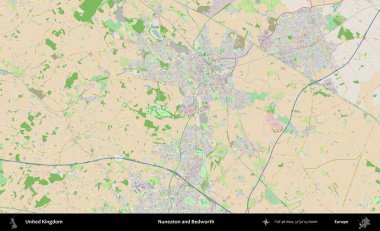 Nuneaton ve Bedworth. Bir OpenStreetMap Fransız stili haritasında Birleşik Krallık 'ın idari alanı