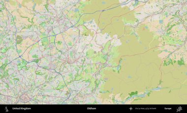 Oldham. Bir OpenStreetMap Fransız stili haritasında Birleşik Krallık 'ın idari alanı