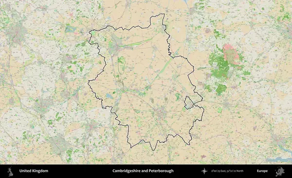 Cambridgeshire ve Peterborough. Bir OpenStreetMap Fransız tarzı haritada Birleşik Krallık 'ın özetlenmiş idari alanı