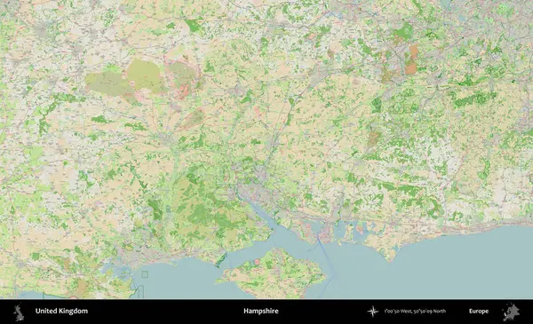 Hampshire. Bir OpenStreetMap Fransız stili haritasında Birleşik Krallık 'ın idari alanı