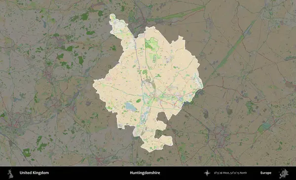 Huntingdonshire 'da. Birleşik Krallık 'ın idari alanı koyu renk bir OpenStreetMap Fransız tarzı haritada altı çizilmiş ve özetlenmiştir