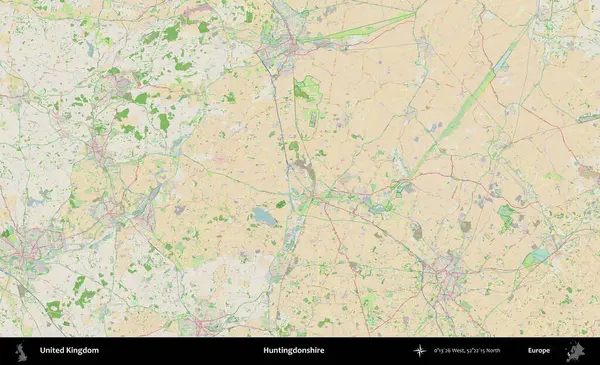 Huntingdonshire 'da. Bir OpenStreetMap Fransız stili haritasında Birleşik Krallık 'ın idari alanı