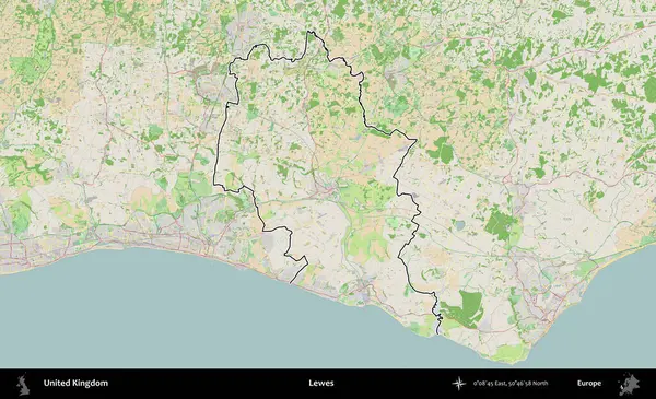 Lewes. Bir OpenStreetMap Fransız tarzı haritada Birleşik Krallık 'ın özetlenmiş idari alanı
