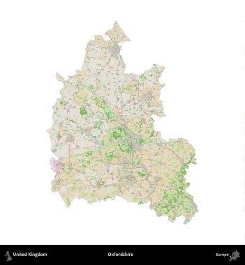 Oxfordshire 'da. Birleşik Krallık 'ın idari alanı bir OpenStreetMap Fransız tarzı haritada beyazda izole edildi