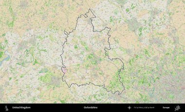 Oxfordshire 'da. Bir OpenStreetMap Fransız tarzı haritada Birleşik Krallık 'ın özetlenmiş idari alanı