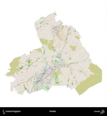 Pendle. Birleşik Krallık 'ın idari alanı bir OpenStreetMap Fransız tarzı haritada beyazda izole edildi